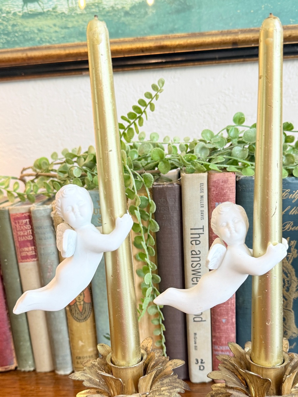 Vintage Porcelain Angel Cherub Taper Candle Huggers, Set of 2